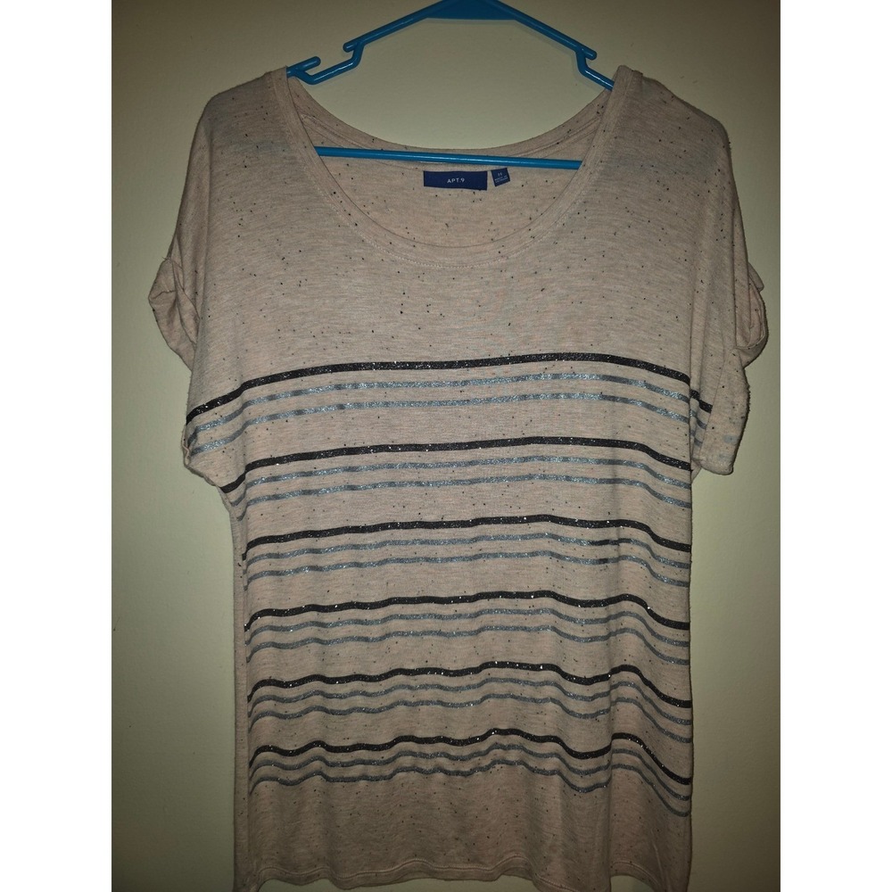 Apt. 9 Womens Peach Speckled Metallic Glitter Striped Cuffed Sleeve Top Size M